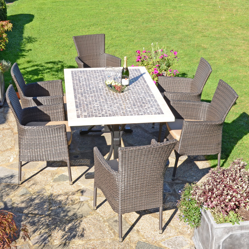 WILMINGTON Stone Dining Table with 6 STOCKHOLM Chairs Garden Set, Brown