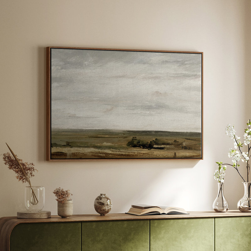 Paysage rétro - CMXLVI, Toile encadrée noyer flottant, H 25 po x l 37 po x P 2 po