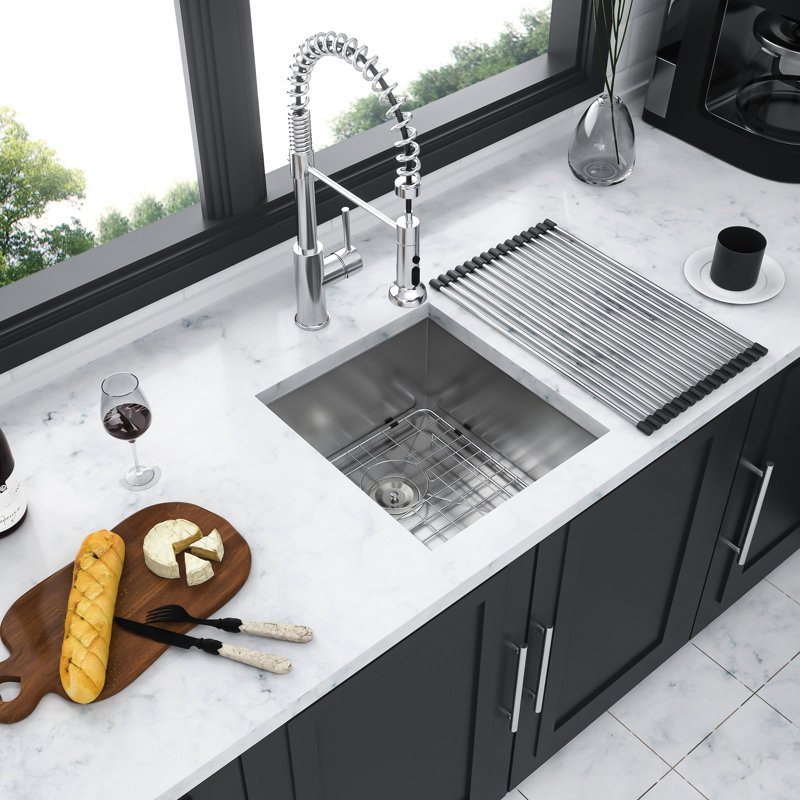 13X15 Inch Undermount Kitchen Sink - 9 Deep, Stainless Steel, Smooth And , Condensation Coating, With Dish Grid Steel Deep Basin, Surface, Noise Reduction Pad, Installation Guide