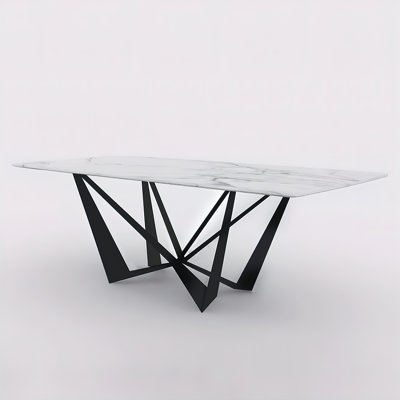 70.9'' Large Rectangular Dining Table for 6-8 People, Modern Sintered Stone Dining Room Table with Black Stainless Steel Base, Kitchen Room Table for Living Room Home (Table Only)