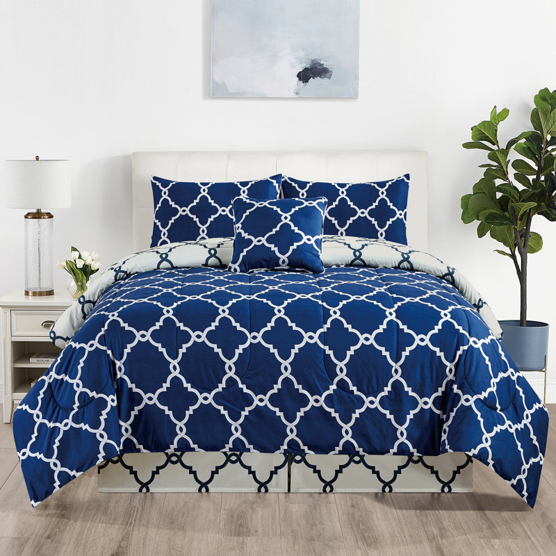 5 Piece Comforter set Reversible Down Alternative Comforter Duvet Insert, Queen Comforter + 2 Shams + 2 Throw Pillows