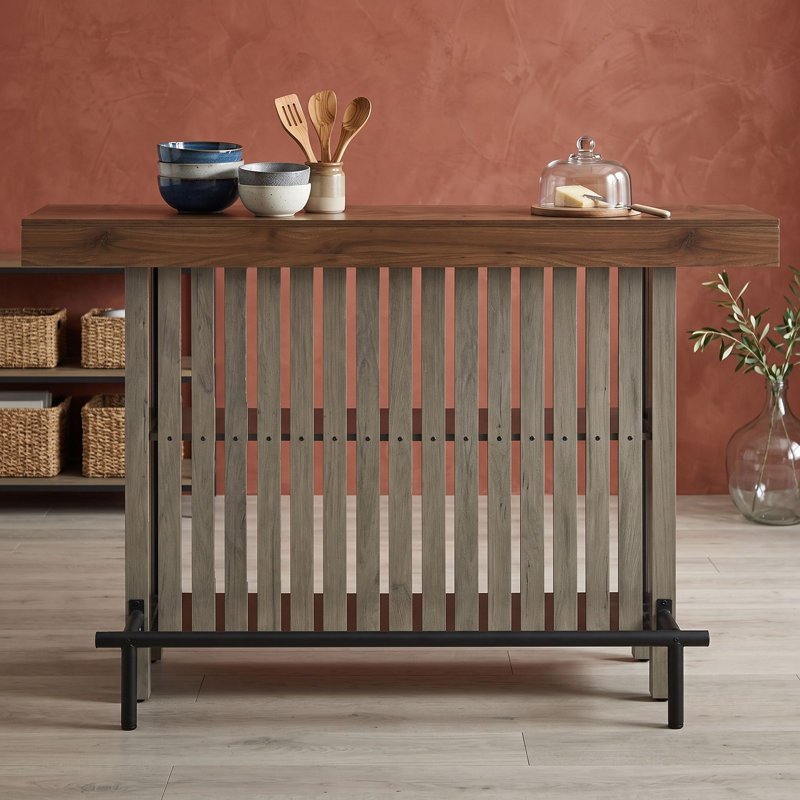 Buffet moderne à hauteur de comptoir avec rangement ouvert à 2 niveaux, plateau imitation marbre, repose-pieds en métal pour petits espaces