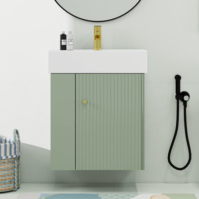 Bathroom Cabinet Vanity With Rectangle Ceramic Vessel Sink And Left Side Storage