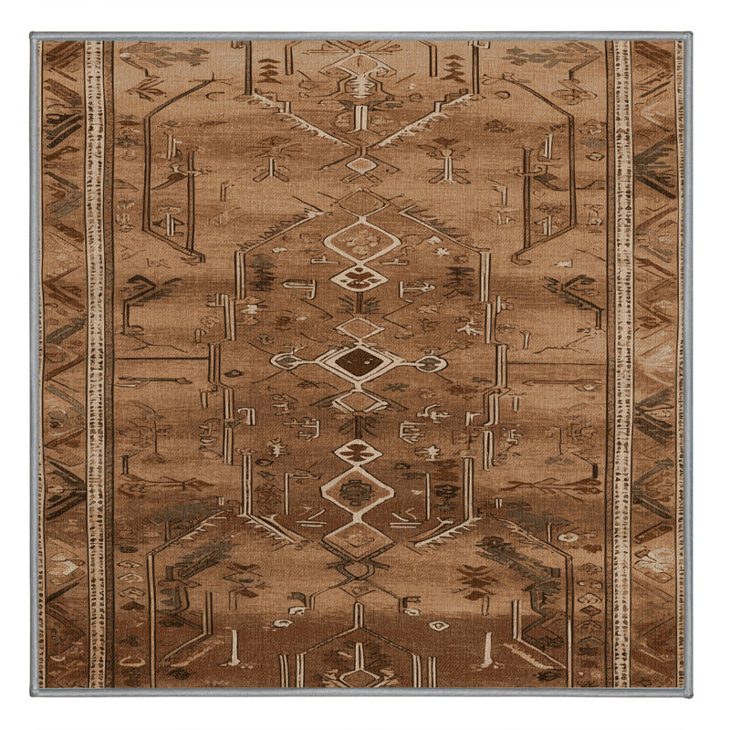 Machine Washable Persian Brown Area Rug, Square 7'