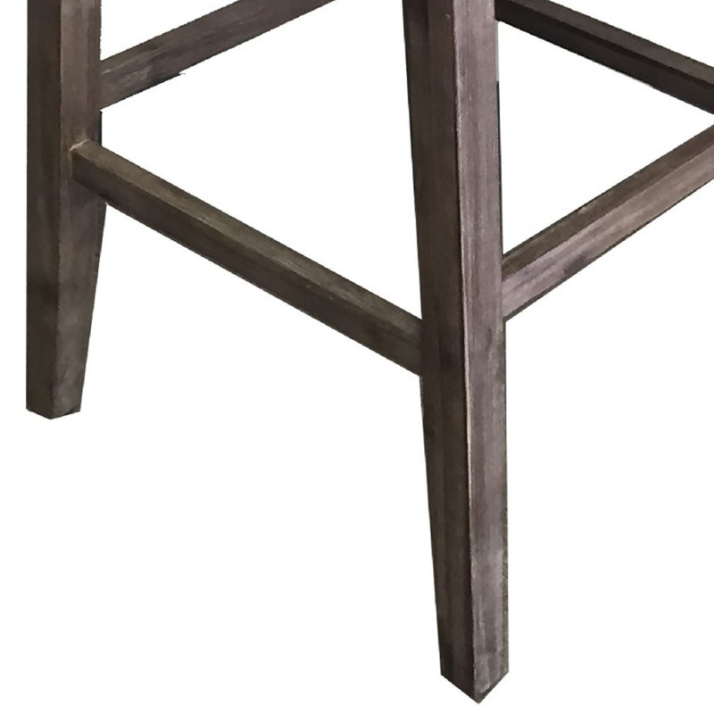  Tabouret en bois d'hévéa avec détails en grain de bois, panneau arrière