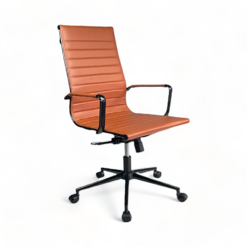 Chaise de bureau ergonomique, revêtement en PVC noir, 22,0 po x 34,6 po x 24,8 po | Coussin en mousse 50 Density, 1,0 cm de hauteur | Pieds en métal robustes, conception élégante et confortable pour la maison ou le bureau