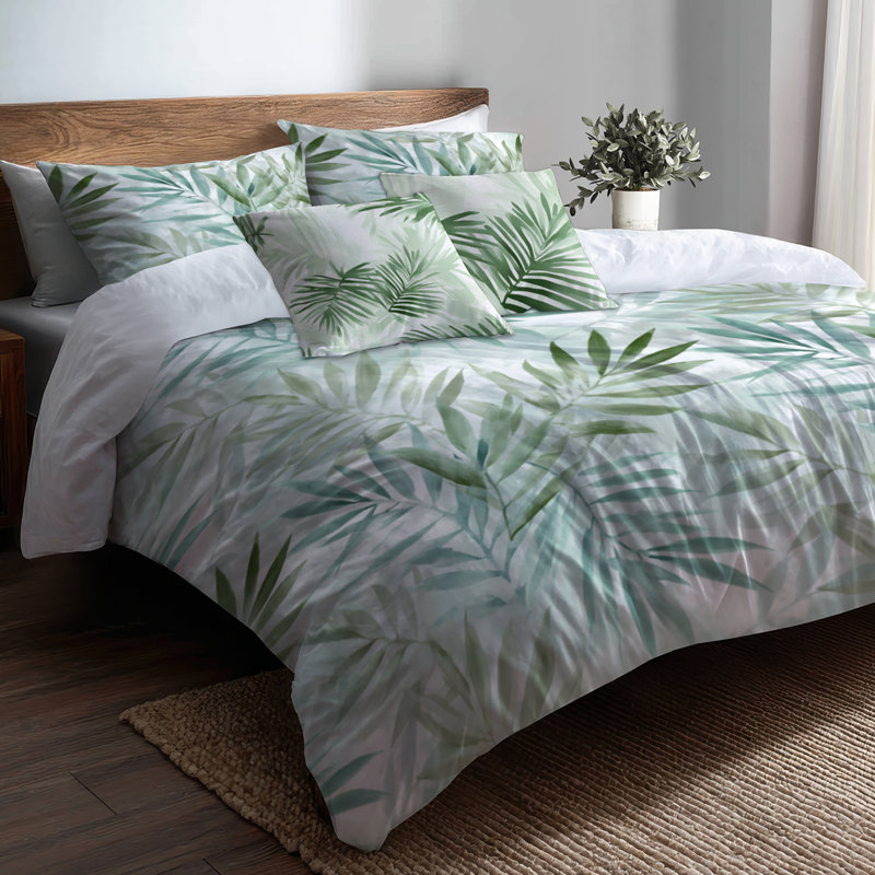 Ensemble d'édredon floral 6 pièces - Ensemble de literie et de coussins vert chuchotant