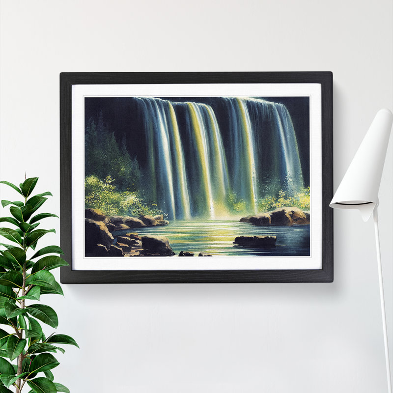 Impressive Waterfall - Single Picture Frame Painting, 46cm H x 64cm W x 2cm D, Black