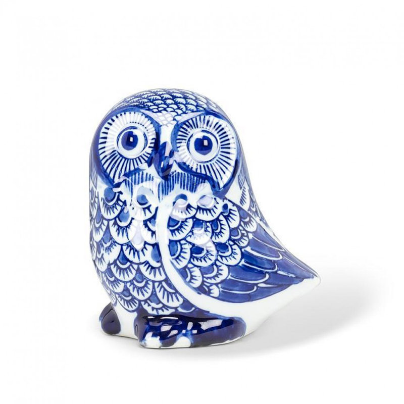 Figurine hibou bleu et blanc