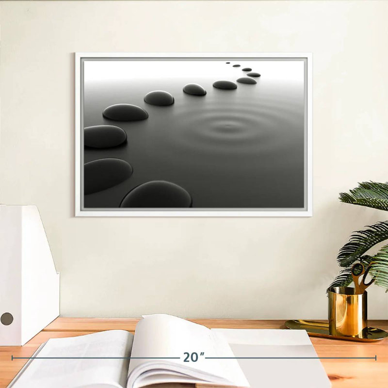 Cailloux sur l'eau, Cadre flottant blanc, 13 po x 9 po