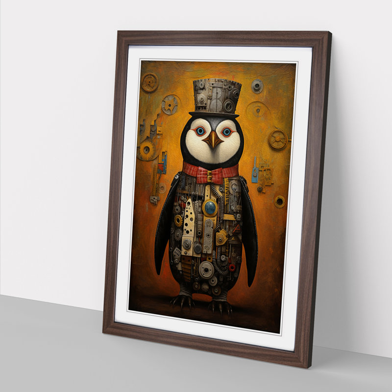 Penguin Informel - Single Picture Frame Print on Wood, Walnut Framed, 64cm H x 46cm W x 2cm D