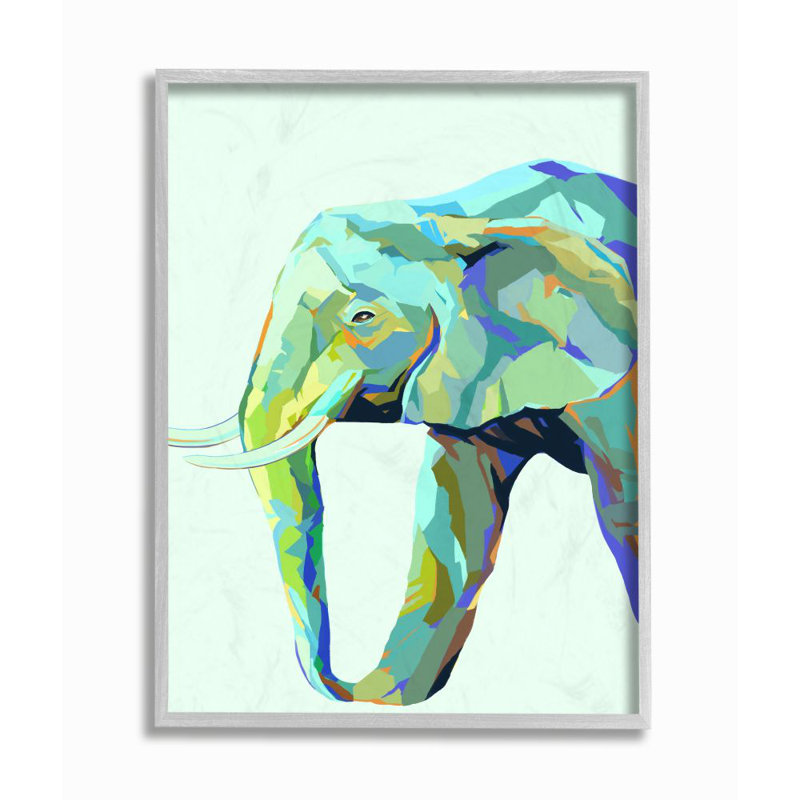 «Elephant Abstract Shapes Blue Green Animal Design» par Ziwei Li - impression d'art graphique, H 16 po x l 20 po