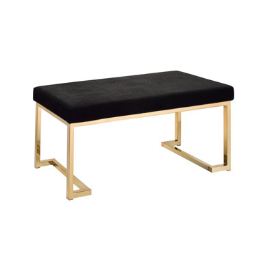 Banc rectangulaire noir avec placage doré champagne - Coussin rembourré en tissu d'aspect tendance et base glamour