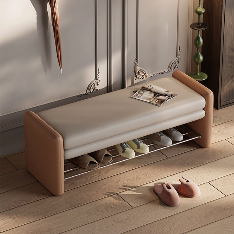 47.2in Shoe Storage Bench Shoe Changing Stool, Beige/Orange