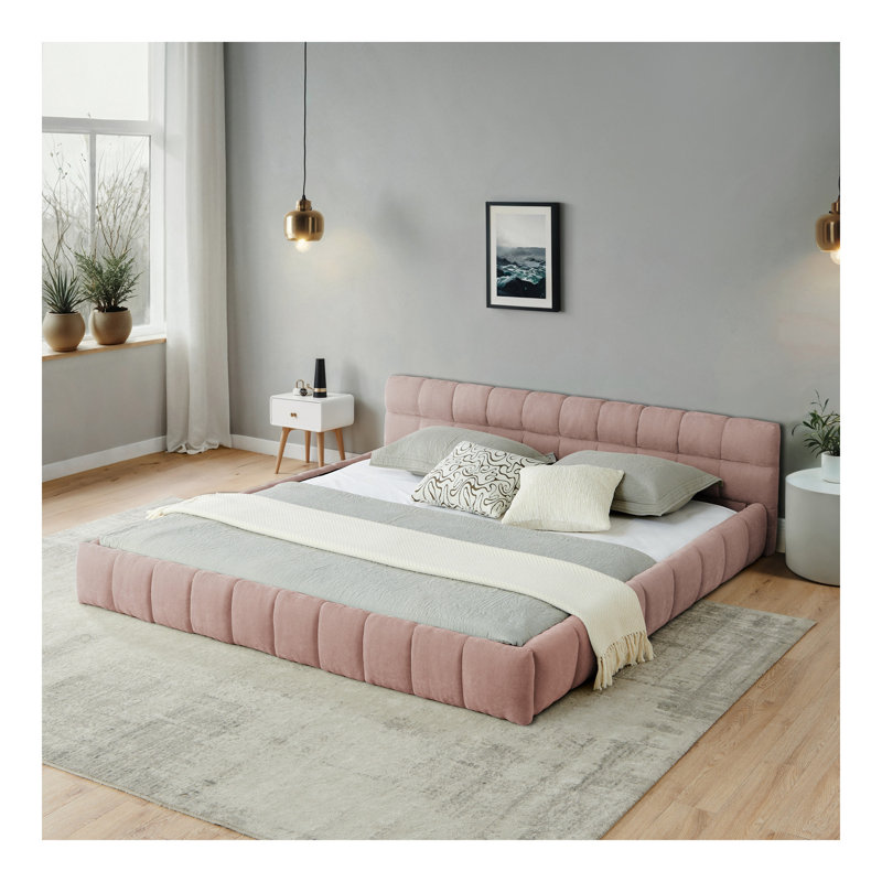 Cadre de lit grand format avec tissu épais, lit plateforme grand format avec tête de lit et base en tissu. Aucun sommier tapissier requis, gris foncé