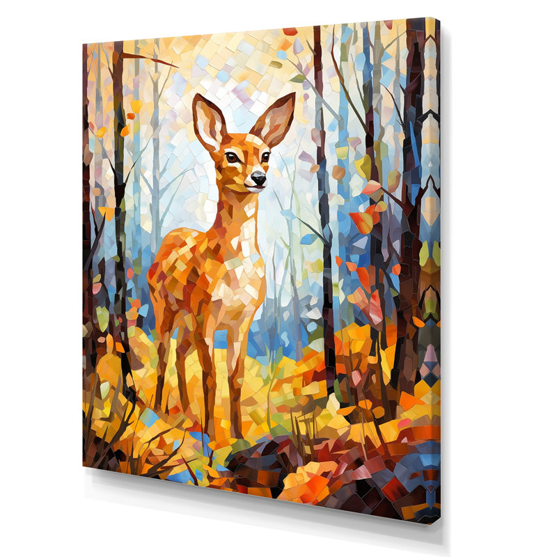 «Deer Mosaic Forest Wildlife», reproduction sur toile, Toile tendue, H 32 po x l 24 po x P 1 po