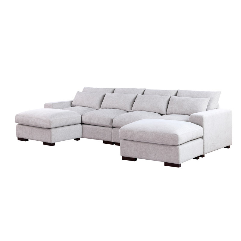 Canapé modulaire en lin pour la maison - gris 122,21 po Large avec repose-pieds Pleasant, Gris clair