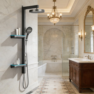 Système de douche exposée à 5 fonctions Weshi, jet de pluie et de taille 12,8 po, noir mat