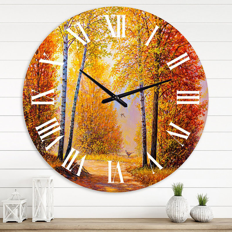 Horloge murale matinale à travers les arbres d'automne - Lake House, Grand