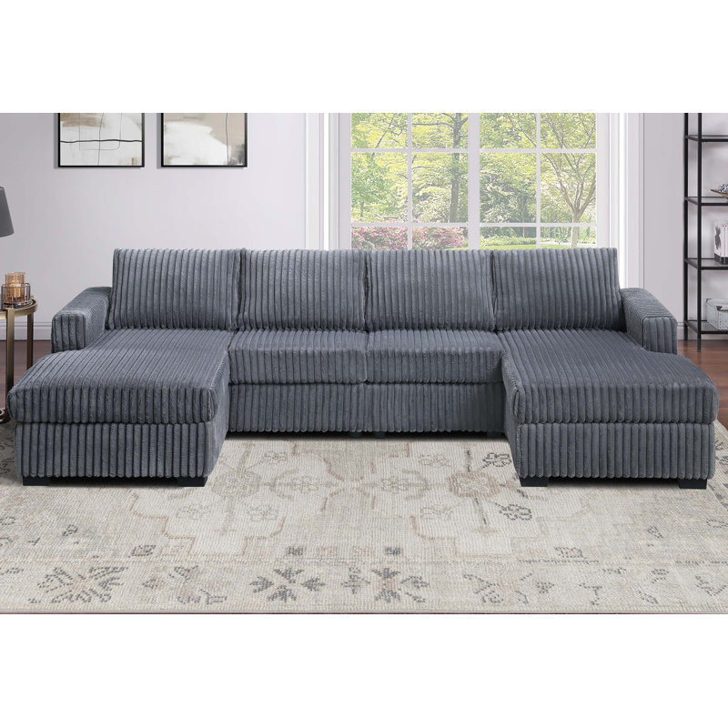 Eddie 3-Piece Sectional Set, Dark Gray Corduroy