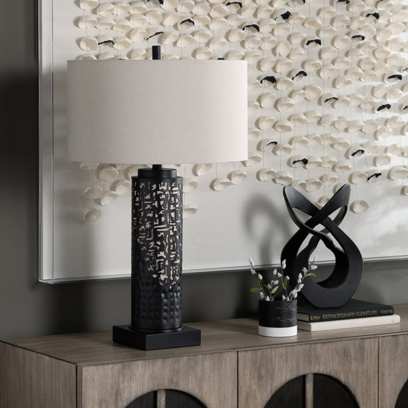 30.5" Metal Table Lamp With Oat Shade