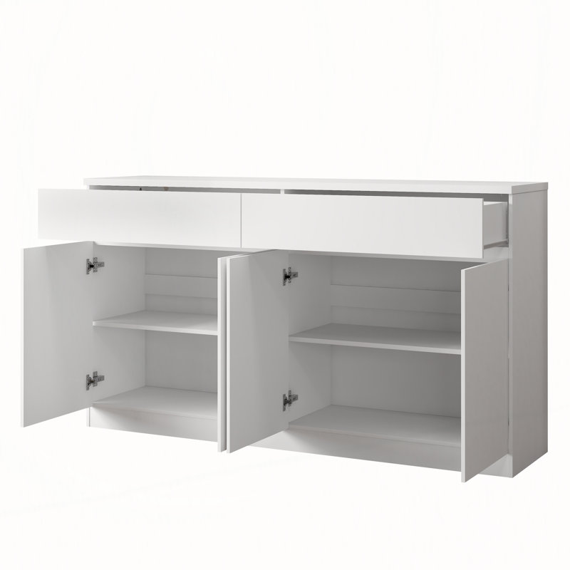 Buffet buffet à 2 tiroirs et 4 portes, grand rangement pour la cuisine, White