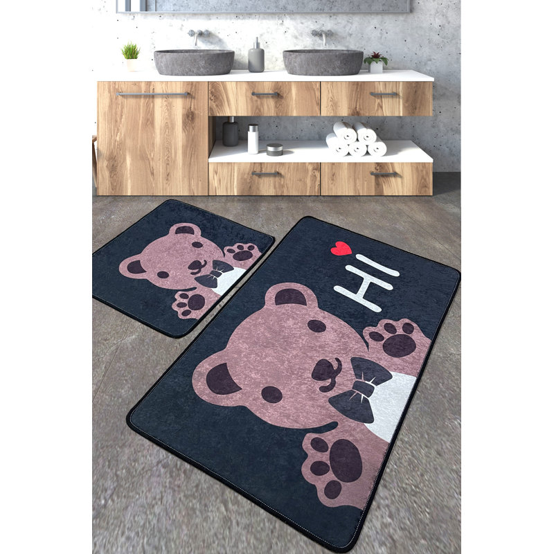 Luxurious Bathmat Set (2 Pieces), Antibacterial Polyester, 23.6 x 39.4 inches & 19.7 x 23.6 inches | Soft 0.4-inch Pile Height, Non-Slip Underside, Machine Washable | Ideal for Bathroom Comfort & Safety