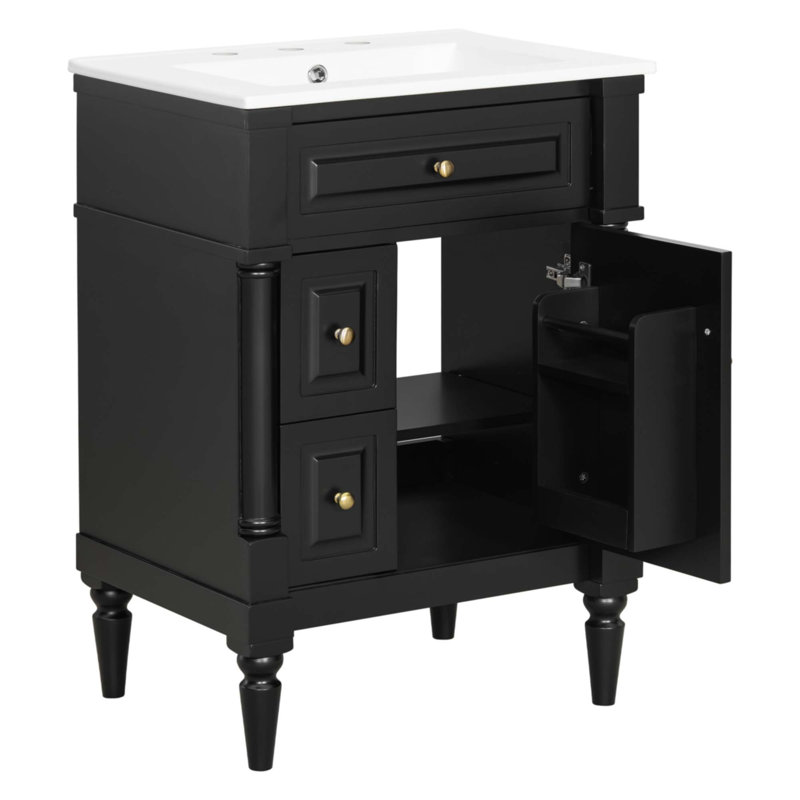 Meuble-lavabo 24 po avec lavabo, Noir