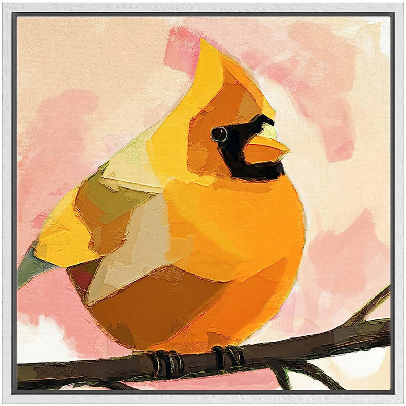 Oiseau orange, brun, pinson jaune encadré sur toile, H 16 po x l 16 po x P 1,5 po