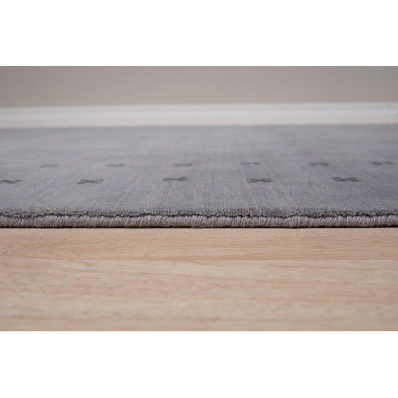 Tapis gris intérieur durable en laine tissé à la main, Rectangle 8 pi x 10 pi