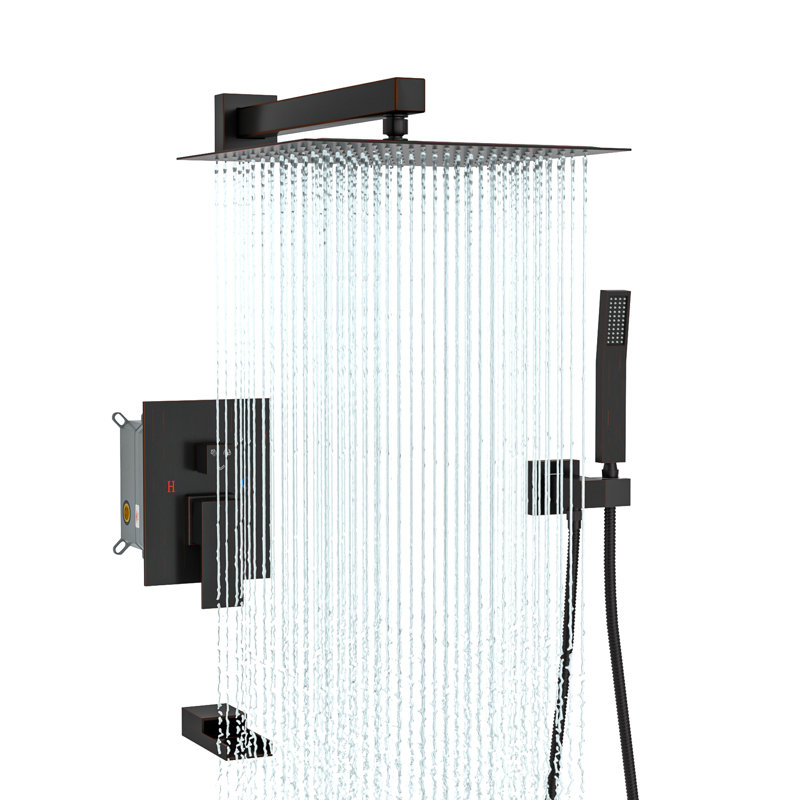 12" Wall Mounted Rainfall Shower Head Shower System with Handheld Shower Head and Faucet,Rough-in Valve Included