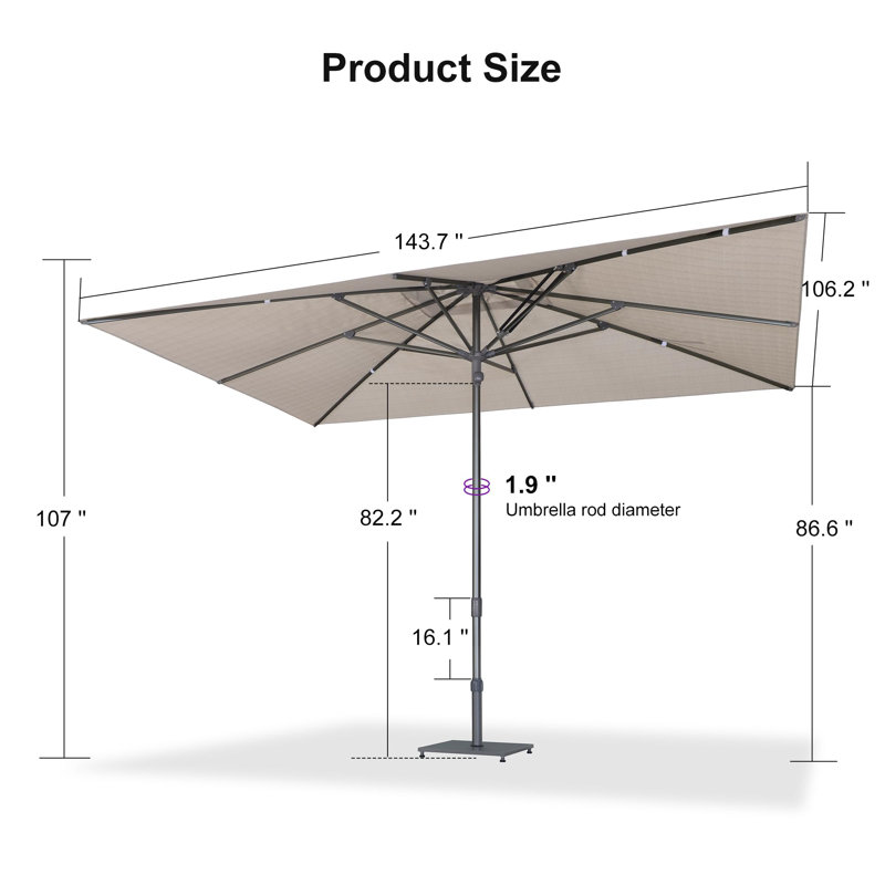 Parasol de marché extérieur gris 9 pi x 12 pi, Beige, H 144 po x l 108 po x P 107 po, Grey