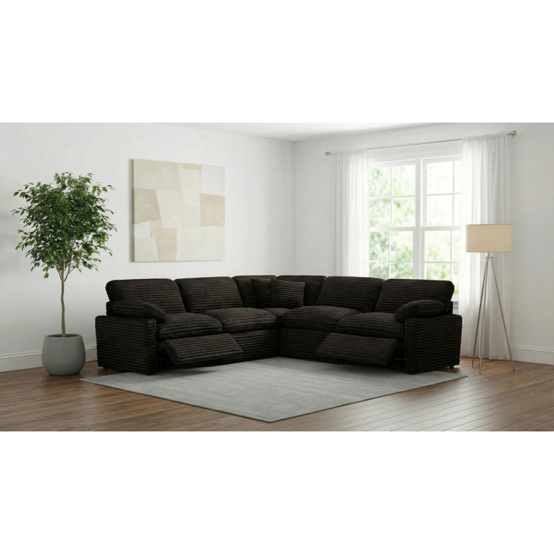 Canapé modulaire inclinable électrique brun chocolat 5 pièces Collins, Chocolate Brown Corduroy