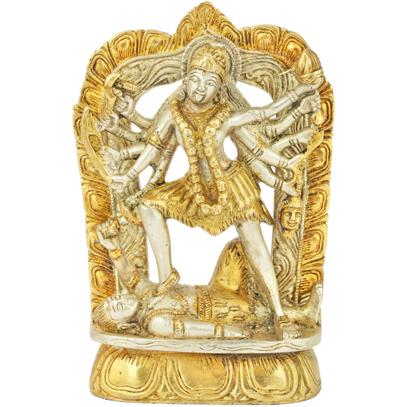 Statue La beauté de Dashabhuja Kali, Argent / doré