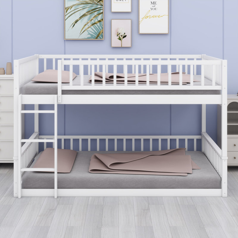 Bunk Bed With Ladder And Guardrails, White