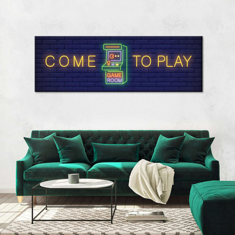 «Come To Play Game Room» sur toile, H 15 po x l 45 po x P 1,25 po