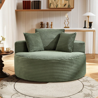 Hartwig Oversized Round Indoor Chaise Lounge Chair, Upholstered Corduroy Deep Seat Cloud Large Sofa Compression Chair, No Assembly Required