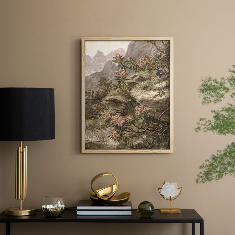 Reproduction florale vintage encadrée CECXIV - bois massif, Naturel, H 21 po x l 17 po