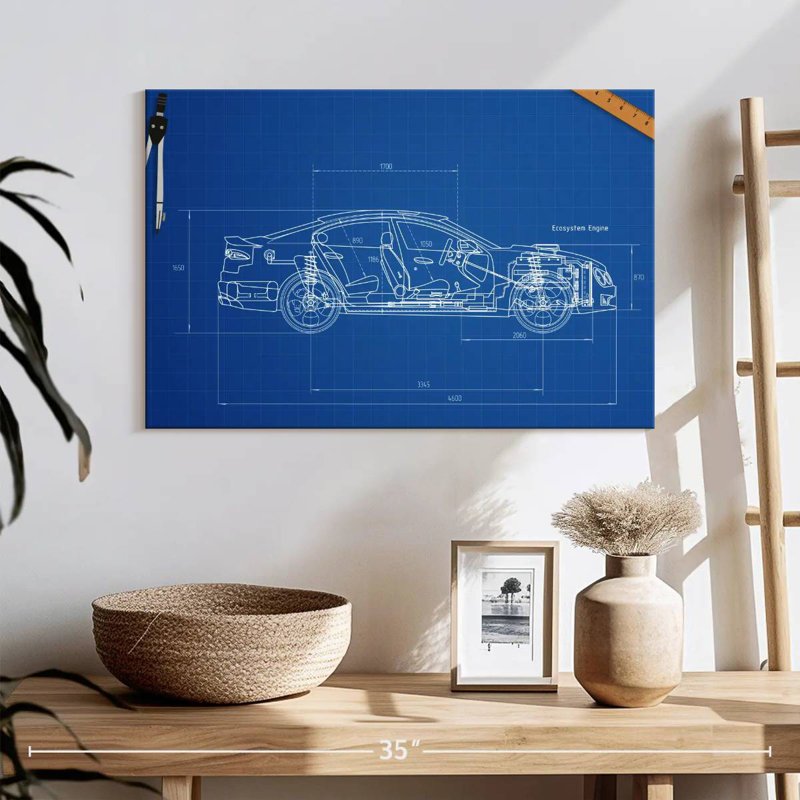 Car Blueprint, 20" H x 30" W