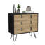Commode H 29 po, commode à 3 tiroirs, commode moderne avec pieds en épingle à cheveux et accents métalliques, noir / macadamia