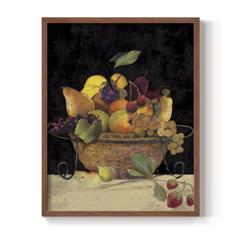 «Fruit Basket II Revisit», reproduction encadrée - bois massif, Cadre photo brun simple, H 14 po x l 11 po