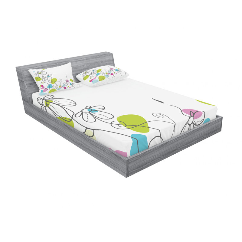 Microfiber Floral Sheet Set, Full/Double Sheet Set with Fitted Sheet