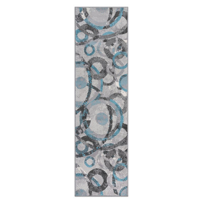 Dionta Modern Circles Gray/Ivory/Blue Performance Area Rug