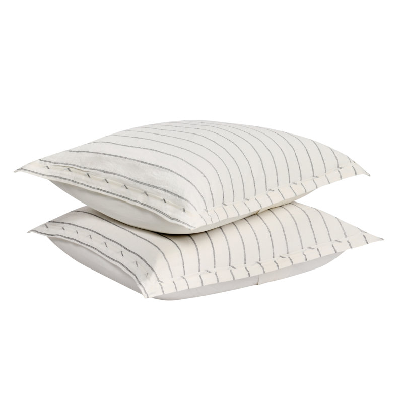 Ivory and Gray Striped Belgian Linen Euro Sham