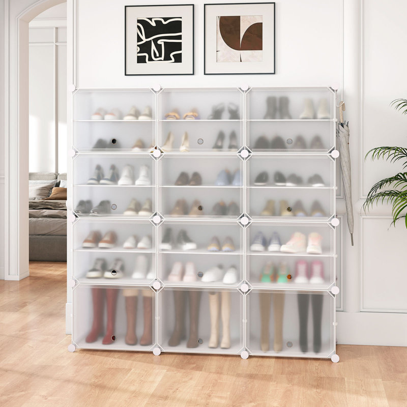 Étagère à chaussures portative 12 cubes 48 paires étagère à chaussures avec crochet blanc