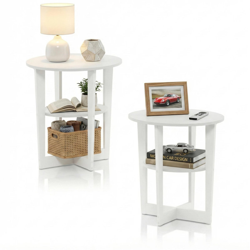 Table de bout ovale blanche, ensemble de 2 tables d'appoint contemporaines, Blanc