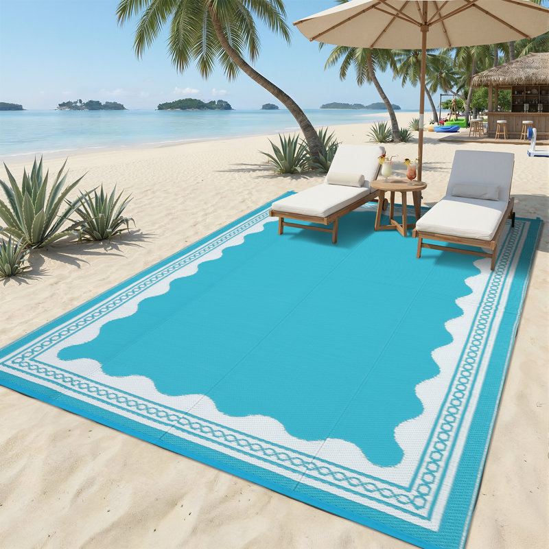 Bordered Reversible, Easy to Clean, Waterproof, UV Resistant Outdoor Rug Washable Lightweight Plastic Straw Mat for Patio Backyard Camping Beach
