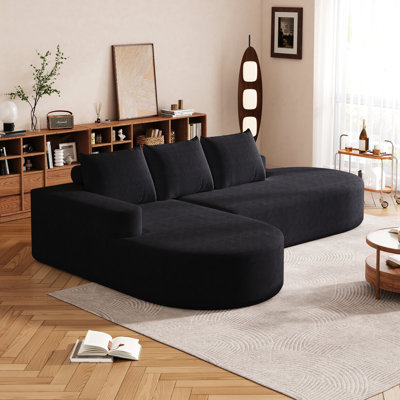 Canapé modulaire incurvé moderne en L à 3 places avec coussins, revêtement en chenille, combinaison pour chambre à coucher et canapé rembourré en tissu doux, espaces de vie, respirant