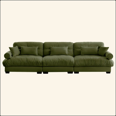 Extra Large  3 Seat Modern Velvet Sofa, Oversize Sofa, Clould Like Comfortable Seat And Back Support, With Waist Pillows And Throw Pillows