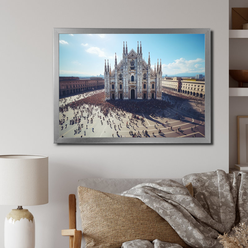 Italie, cathédrale de Milan, Italie, art mural sur toile, H 34 po x l 44 po x P 1,5 po, Cadre simple argenté